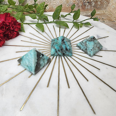 Amazonite with Smokey Quartz, Black Tourmaline & Mica Pyramid