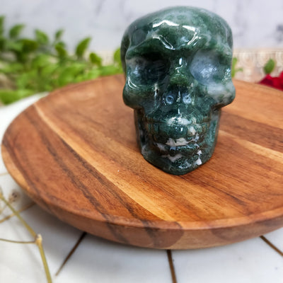 Druzy Moss Agate Skull