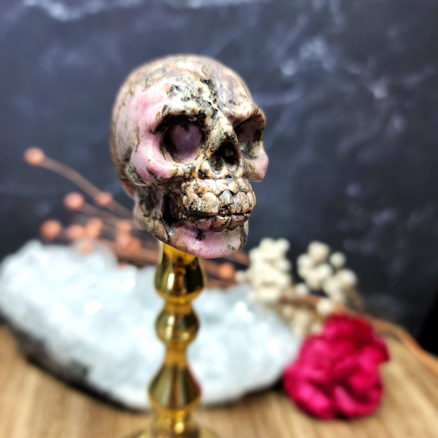 Rhodonite Skull