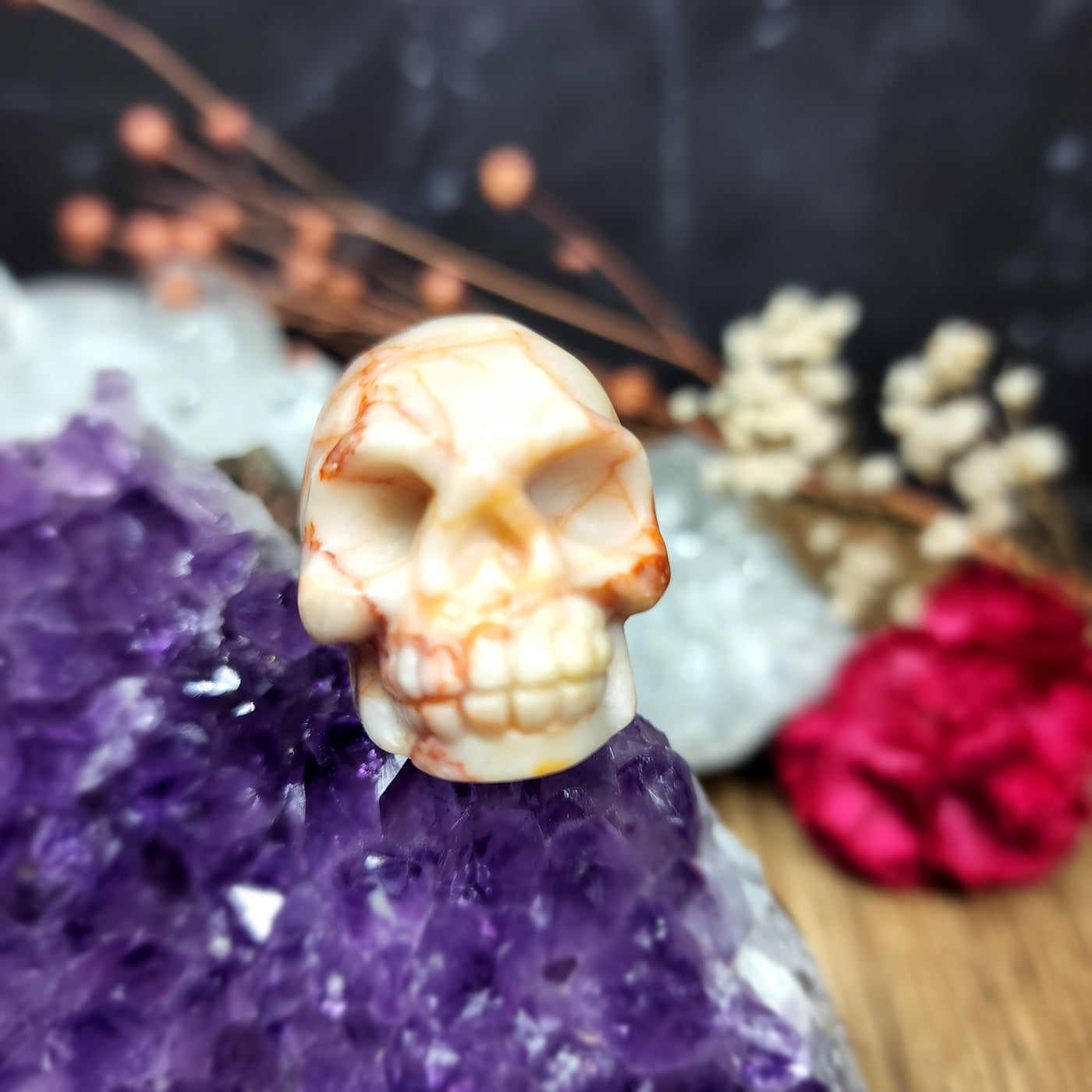 Red Vein Jasper Skull
