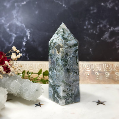 Druzy Moss Agate Tower