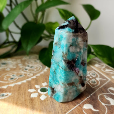 Amazonite with Lepidolite, Smokey Quartz, Black Tourmaline & Mica Tower