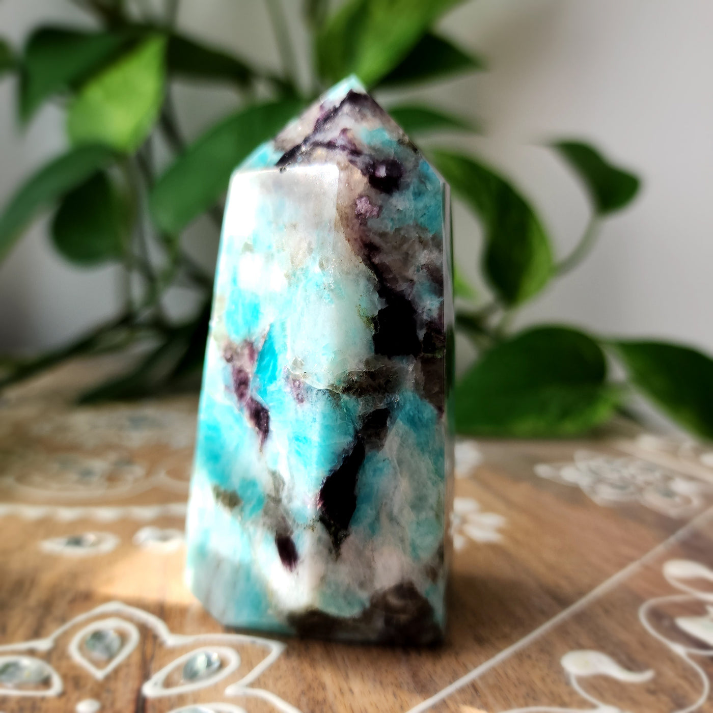 Amazonite with Lepidolite, Smokey Quartz, Black Tourmaline & Mica Tower