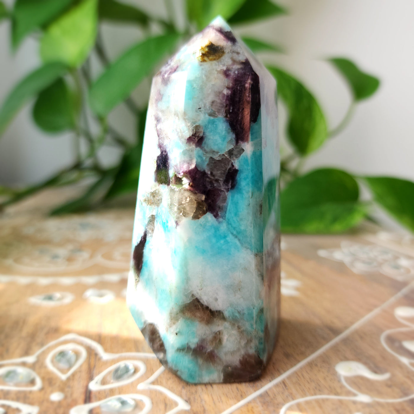 Amazonite with Lepidolite, Smokey Quartz, Black Tourmaline & Mica Tower