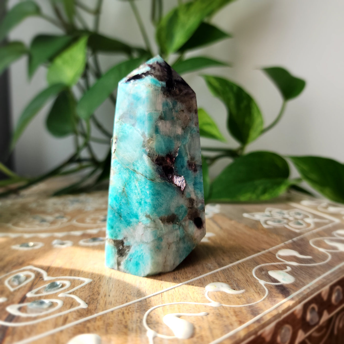 Amazonite with Lepidolite, Smokey Quartz, Black Tourmaline & Mica Tower
