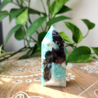 Amazonite with Lepidolite, Smokey Quartz, Black Tourmaline & Mica Tower