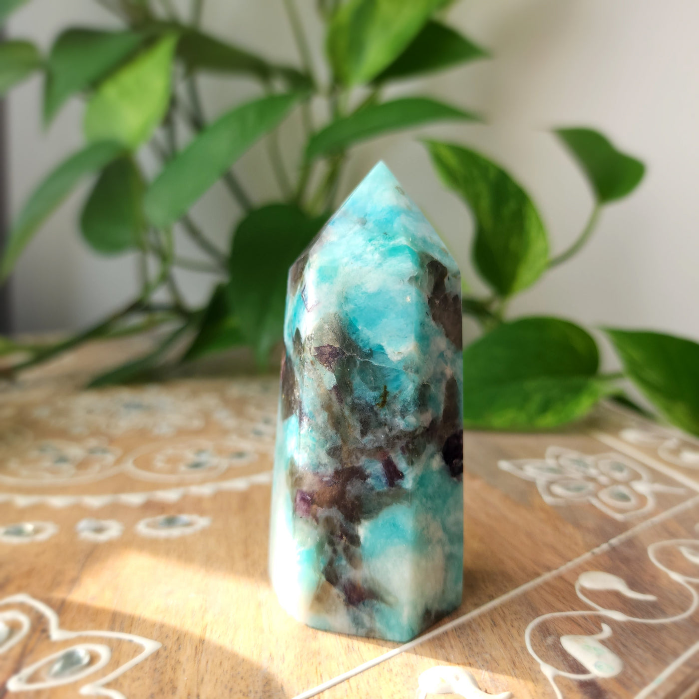 Amazonite with Lepidolite, Smokey Quartz, Black Tourmaline & Mica Tower